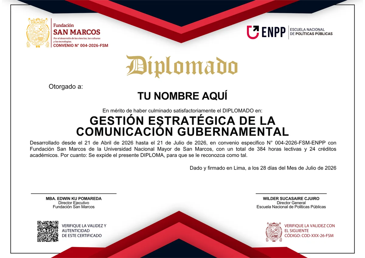 Certificado del diplomado con aval de la Fundación San Marcos